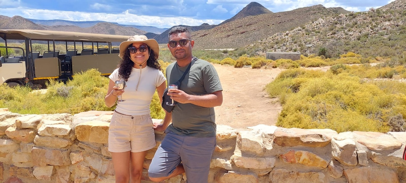 Sunset safari from Cape Town — welcome drinks at Aquila Private Game Reserve before the afternoon game drive