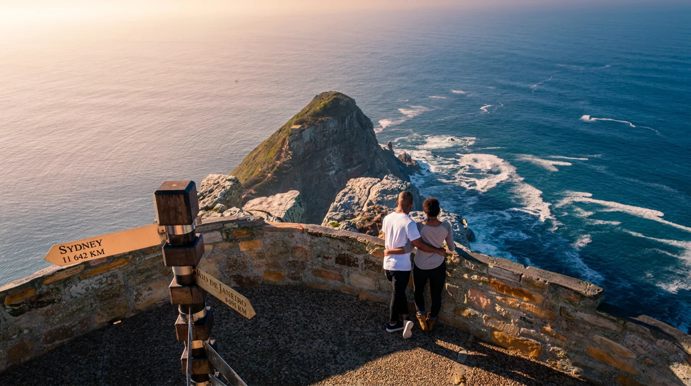 Aerial view of Chapman's Peak Drive winding along the Atlantic cliffs between Hout Bay and Noordhoek, Cape Town