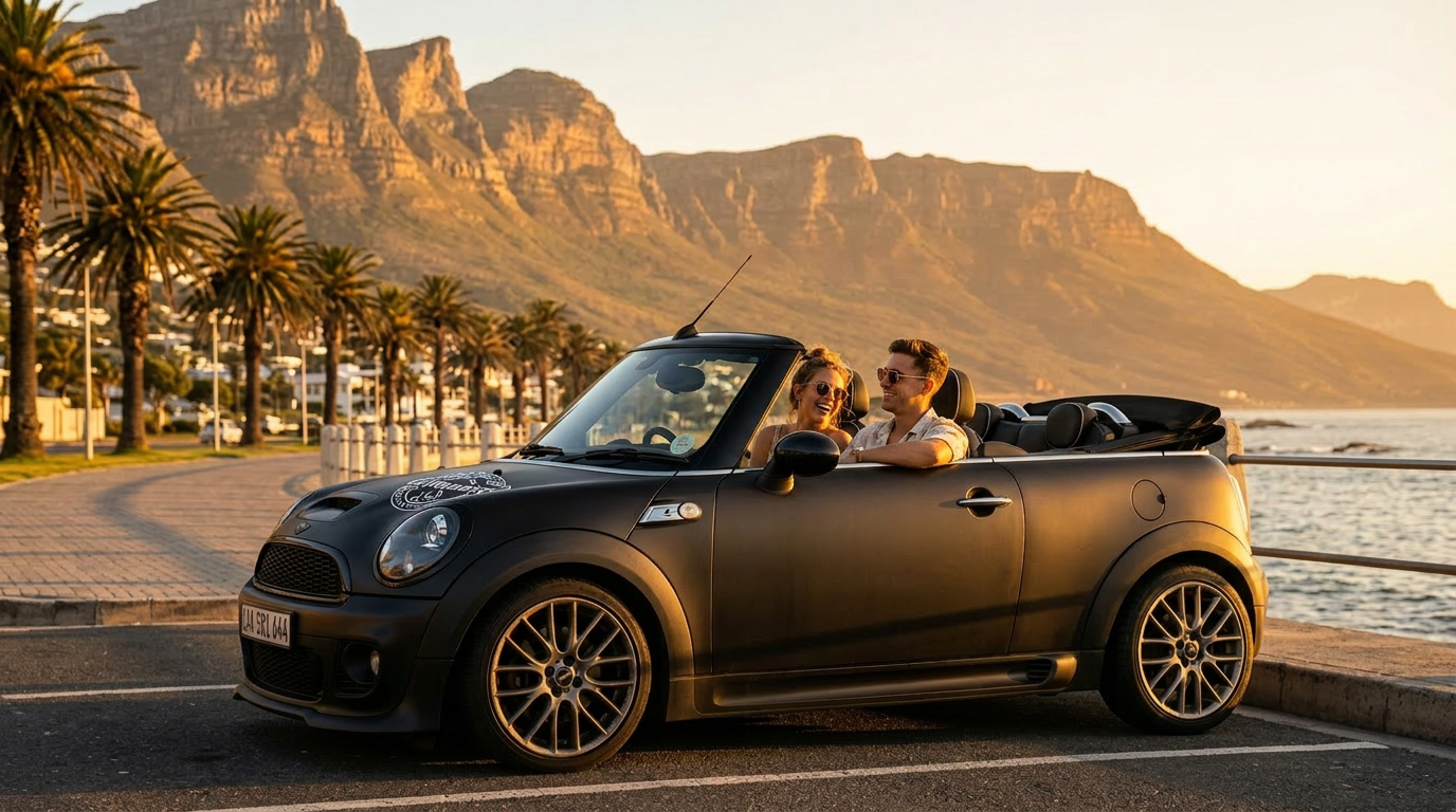 Second matt-black Mini Cooper S R57 convertible available for hire in Cape Town